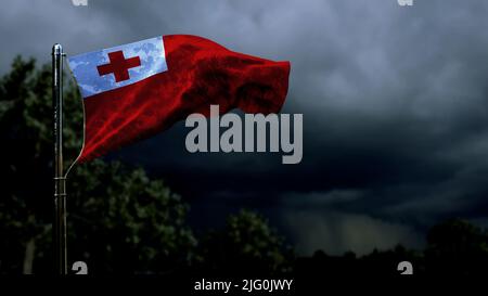 Drapeau des Tonga pour la journée des anciens combattants sur le cumulus de la tempête sombre - résumé 3D illustration Banque D'Images