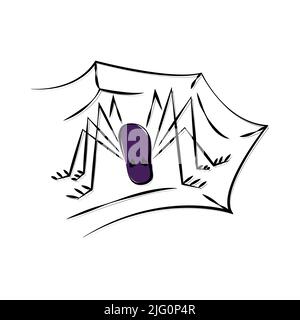 Petite araignée mignonne dans son Web. Halloween concept de vacances. Araignée suspendue à la toile. Personnage de dessin animé avec des yeux drôles. Bordure noire. Illustration vectorielle, style plat, clipart linéaire. Illustration de Vecteur
