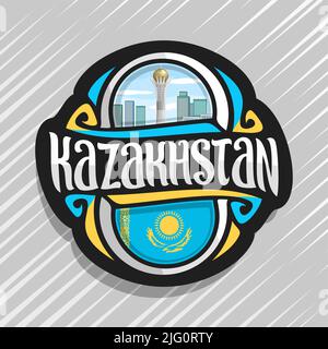 Logo vector pour le Kazakhstan, pays aimant frigo avec drapeau d'Etat du Kazakhstan, pinceau original typeface pour mot, symbole national du Kazakhstan Kazakhstan - Popularité des chaussures élégantes Illustration de Vecteur