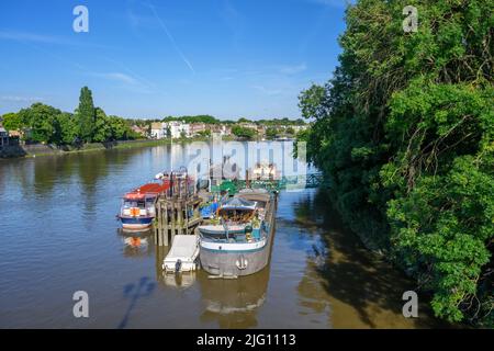 Rivière Thames depuis le pont Kew en direction de Chiswick, Londres, Angleterre, Royaume-Uni Banque D'Images
