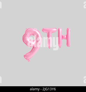 3d illustration de 9th ballons roses isolés sur fond Banque D'Images