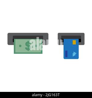 Retirer de l'argent du distributeur automatique de billets isolé sur fond blanc. Illustration vectorielle Illustration de Vecteur