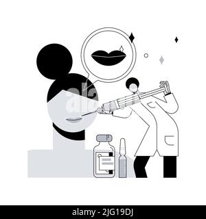 Illustration vectorielle abstraite du concept des injections de lèvre. Procédure cosmétique de remplissage, méthode des lèvres de plump, acide hyaluronique, améliorer l'apparence, injection de plastique facial, métaphore abstraite de la toxine botulinique. Illustration de Vecteur