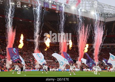 MANCHESTER, ROYAUME-UNI. 6th JUILLET la cérémonie d'ouverture du match d'ouverture des femmes de l'UEFA Euro 2022 dans le groupe A entre l'Angleterre et l'Autriche à Old Trafford, Manchester, le mercredi 6th juillet 2022. (Credit: Pat Scaasi | MI News) Credit: MI News & Sport /Alay Live News Banque D'Images