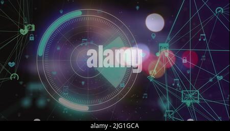 Image de feux de circulation flous sur le cercle de traitement, les connexions et l'espace sombre Banque D'Images