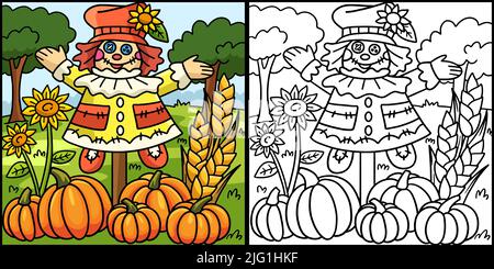 Illustration de la page de coloriage de Thanksgiving Scarecrow Illustration de Vecteur