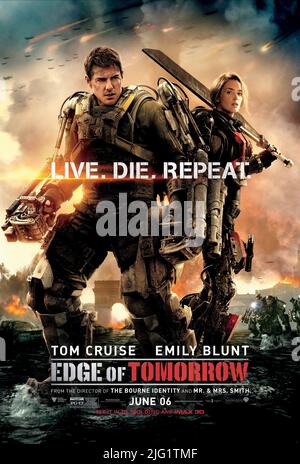 TOM CRUISE, EMILY BLUNT POSTER, BORD DE DEMAIN, 2014 Banque D'Images