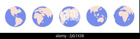 Ensemble d'icônes représentant un globe de différents côtés, avec un style plat pour l'impression et le design. Illustration vectorielle. Illustration de Vecteur