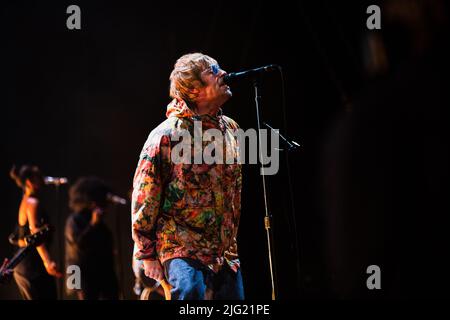 Foto del concerto di Liam Gallagher sul palco del Lucca Festival d'été en Italie Banque D'Images