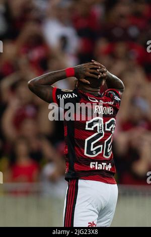 Rio de Janeiro, Brésil. 06th juillet 2022. RODINEI de Flamengo pendant le match entre Flamengo et Tolima dans le cadre de la Copa Libertadores 2022 au stade Maracana sur 06 juillet 2022 à Rio de Janeiro, Brésil. Crédit : Ruano Carneiro/Carneiro Images/Alay Live News Banque D'Images