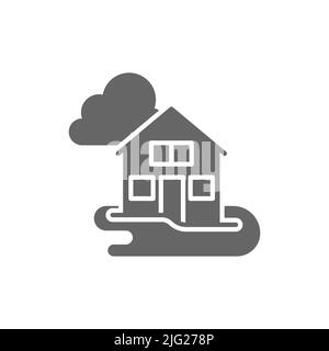 Icône de glyphe de maison inondée. Signe de style linéaire pour le concept mobile et le web design. Icône de vecteur de glyphe de catastrophe d'inondation. Symbole, illustration du logo. Vecteur Illustration de Vecteur