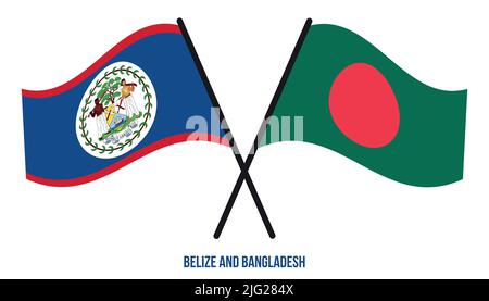 Belize et Bangladesh drapeaux croisés et de style à plat. Proportion officielle. Corriger les couleurs. Illustration de Vecteur