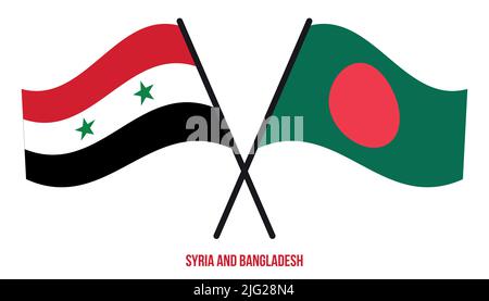 Syrie et Bangladesh drapeaux croisés et agitant le style plat. Proportion officielle. Corriger les couleurs. Illustration de Vecteur