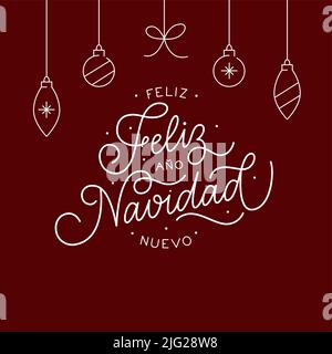 Joyeux Noël et bonne année en espagnol. Motif calligraphie élégant pour une invitation et une carte de vœux Illustration de Vecteur
