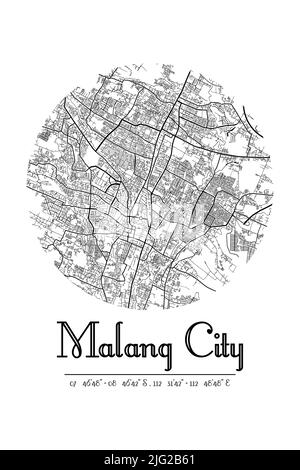 Décoration murale minimaliste avec carte de la ville de Malang. Malang est l'une des villes d'Indonésie Banque D'Images