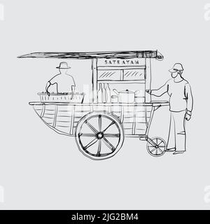 Illustration vectorielle de la trémie alimentaire indonésienne, boulettes de viande, soupe, satay, boissons Illustration de Vecteur