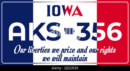 Plaques d'immatriculation de véhicule marquant dans l'Iowa aux États-Unis d'Amérique, plaques d'immatriculation de véhicule.numéros d'immatriculation de véhicule de différents États américains. Illustration de Vecteur