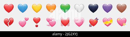 Illustrations vectorielles des icônes de jeu de couleurs de cœur. Ensemble de coeurs de couleurs et de types différents Illustration de Vecteur