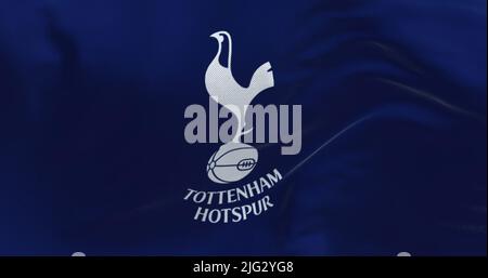 Londres, Royaume-Uni, mai 2022 : toile de fond avec le drapeau Tottenham Hotspur. Tottenham Hotspur est un club de football professionnel basé à Tottenham, Banque D'Images