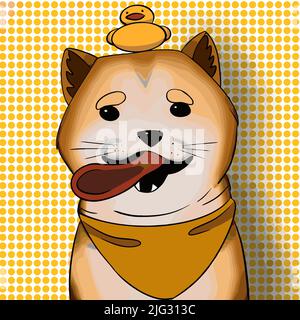 Chien Shiba inu assis dans la baignoire avec un canard sur la tête Illustration de Vecteur