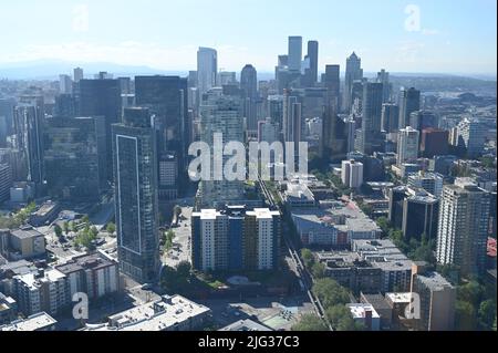 Vue sur Seattle depuis la Space Needle. Banque D'Images