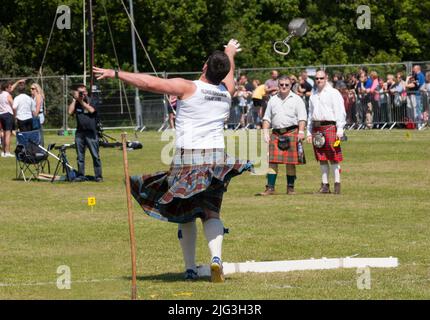 Lancer de marteau à Helensburgh et Lomond Highland Games, Helensburgh, Écosse Banque D'Images
