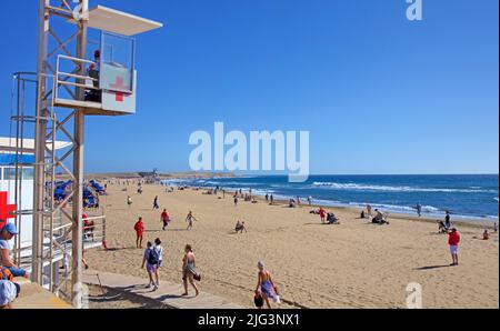 Tour de Baywatch à la plage, de Maspalomas, Grand Canary, îles Canaries, Espagne, Europe Banque D'Images