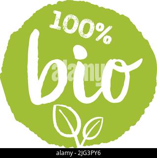 étiquette ou signe bio 100 pour cent vert dessiné à la main, illustration vectorielle Illustration de Vecteur