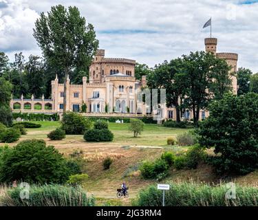 Brandenburg, Potsdam.Babelsberg Palace, Schloss Babelsberg anglais style gothique bâtiment de 19th siècle dans le parc de Babelsberg partie du patrimoine mondial de l'UNESCO Banque D'Images