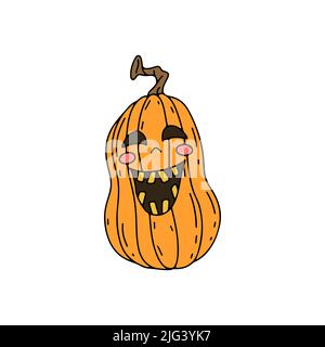 Dessin à la main art ligne Halloween citrouille illustration isolée sur blanc Illustration de Vecteur
