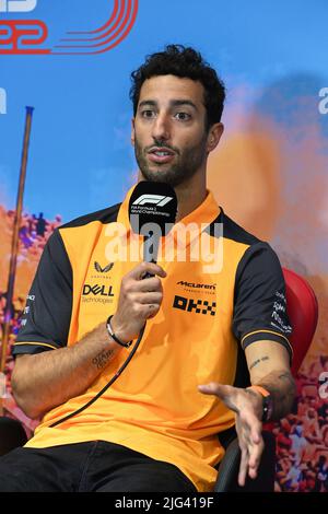 Spielberg, Autriche. 7th juillet 2022. #3 Daniel Ricciardo (AUS, McLaren F1 Team), Grand Prix d'Autriche F1 au Red Bull Ring sur 7 juillet 2022 à Spielberg, Autriche. (Photo de Mark Sutton/Motorsport Images/DPPI via HIGH TWO) Credit: dpa/Alay Live News Banque D'Images