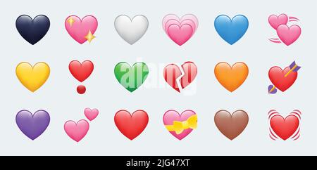 Illustrations vectorielles des icônes de jeu de couleurs de cœur. Ensemble de coeurs de couleurs et de types différents Illustration de Vecteur