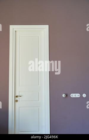 Porte intérieure blanche moderne fermée avec poignée en métal Banque D'Images