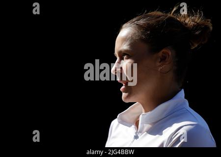 Londres, Royaume-Uni. 07th juillet 2022. Tennis : Grand Chelem, WTA Tour, Wimbledon. Tatjana Maria parle lors d'une interview après son match semi-fin. Credit: Frank Molter/dpa/Alay Live News Banque D'Images