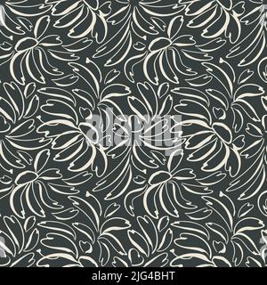 Motif fleuri camomille sans coutures. Dessin à la main à l'encre blanche peinture contour de trait, fleurs abstraites de prairie de pâquerettes, pétales libres. Esquisse graphique Illustration de Vecteur