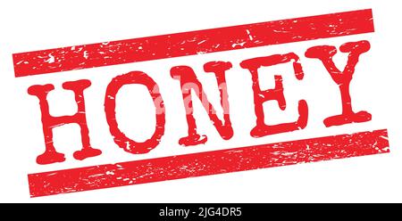 TEXTE EN MIEL écrit sur le signe rouge de grungy lignes cachet. Banque D'Images