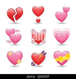 Illustrations vectorielles des icônes de jeu de couleurs de cœur. Ensemble de coeurs de couleurs et de types différents Illustration de Vecteur