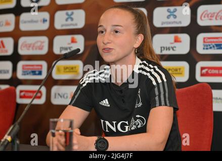 Wigan, Angleterre, 07 juillet 2022, le Sari Kees de Belgique photographié lors d'une conférence de presse de l'équipe nationale féminine de football belge The Red Flames à Wigan, Angleterre, le jeudi 07 juillet 2022, en préparation du tournoi Euro 2022 des femmes. Le championnat européen de football féminin 2022 de l'UEFA aura lieu du 6 au 31 juillet. BELGA PHOTO DAVID CATRY Banque D'Images