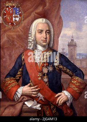 Portrait de Zenón de Somodevilla et Bengoechea (1702-1781), marqués de la Ensenada. Portrait masculin. Portrait de Zenón de Somodevilla et Bengoechea (1702-1781), marqués de la Ensenada, lieutenant général de l'amirauté, maire général de la Marine, secrétaire de la Marine, ministre de la guerre et des Indes. SÉRIE: Portraits. Banque D'Images