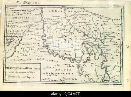 Mésopotamie et Babylonia : au cours de l'Euphrate et du Tigre. Orientée longueur graduée réseau hydrographique relief remarquable par les montagnes de profil et les villes ombragées représentées par de petits bâtiments selon leur toponymie importance des régions, certains noms de villes, montagnes, lacs et rivières dans le coin supérieur gauche: 'No. 15. Vol. IV. P. 332 ' Banque D'Images