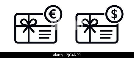 Carte de bon de crédit avec euro et dollar devise shopping carte cadeau icône d'illustration vectorielle Illustration de Vecteur