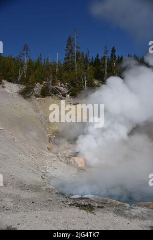 Parc national de Yellowstone, États-Unis. 5/21-24/2022. Beryl Spring est une source chaude en bord de route dans le bassin de Gibbon Geyser. Facilement accessible à pied. Grand surchauffé Banque D'Images