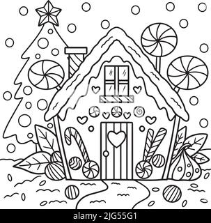 Noël Gingerbread House coloriage page Illustration de Vecteur