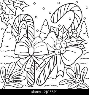 Page de coloriage de la canne de Noël pour les enfants Illustration de Vecteur