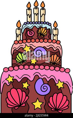 Gâteau d'anniversaire dessin animé couleur Clipart Illustration de Vecteur