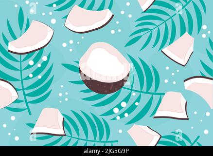 Motif sans couture avec feuilles de noix de coco et de paume Illustration de Vecteur