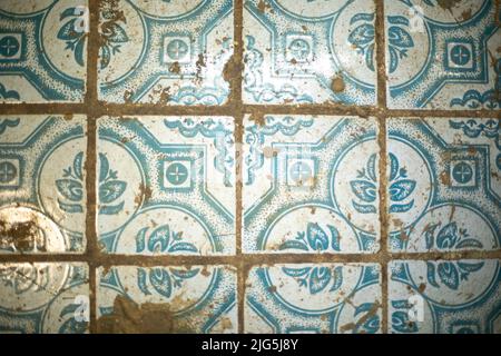 Vieux carrelage au sol. Module de numérisation à plat en mosaïque avec motif. Détails de l'intérieur dans l'ancien bâtiment. Banque D'Images