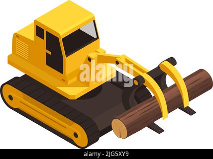 Scierie scierie scierie bûcherons composition isométrique avec image isolée de bulldozer déplacement de bois tronc vecteur illustration Illustration de Vecteur