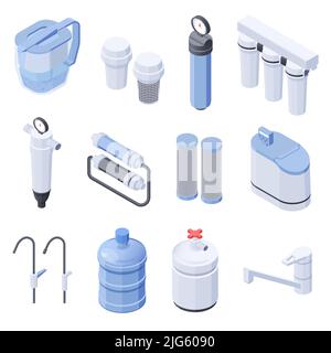 Équipement et conteneurs pour la filtration de l'eau Isométrique 3D icônes ensemble isolé sur fond blanc illustration vectorielle Illustration de Vecteur