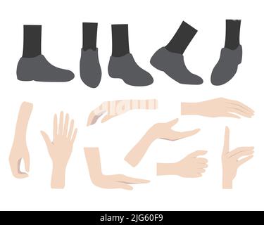 Mains et pieds dans différents gestes, jeu d'illustrations vectorielles de parties du corps. Illustration de Vecteur